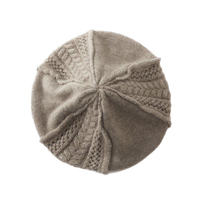 Textured Cashmere Cable Knit Beret Hat Cashmere Beret Hat Taupe M