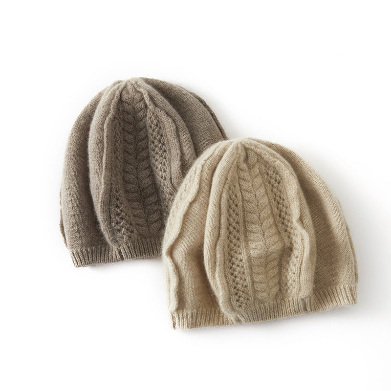 Textured Cashmere Cable Knit Beret Hat Cashmere Beret Hat Beige M