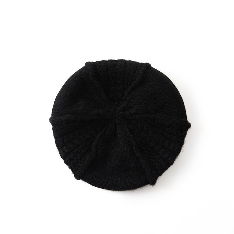Textured Cashmere Cable Knit Beret Hat Cashmere Beret Hat Black M