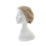 Textured Cashmere Cable Knit Beret Hat Cashmere Beret Hat Beige M