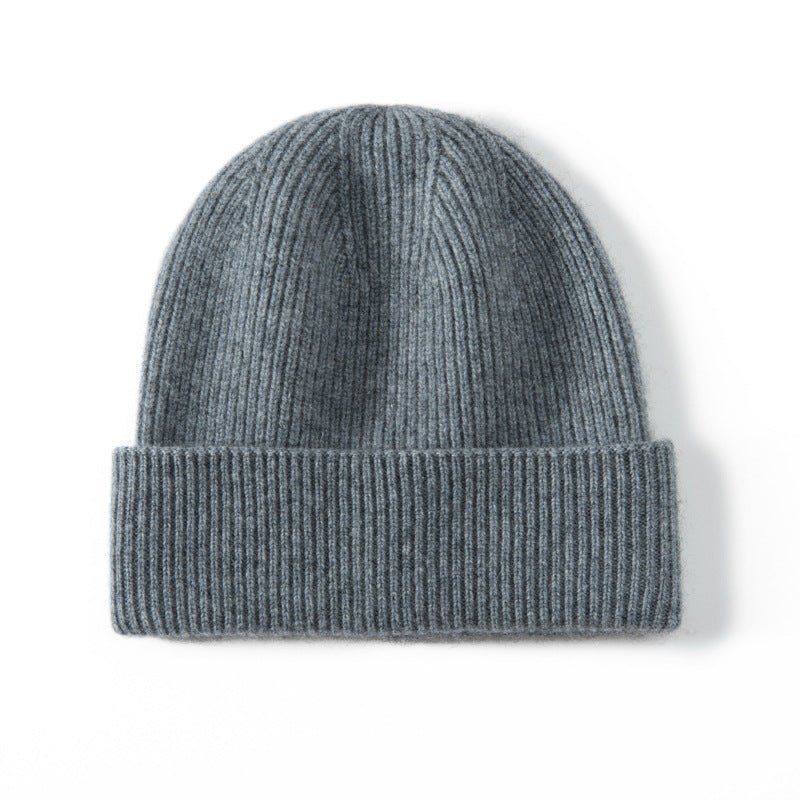 Unisex Cashmere Cable Knit Beanie Ribbing Cuffs Cashmere Winter Hat Dark Gray M