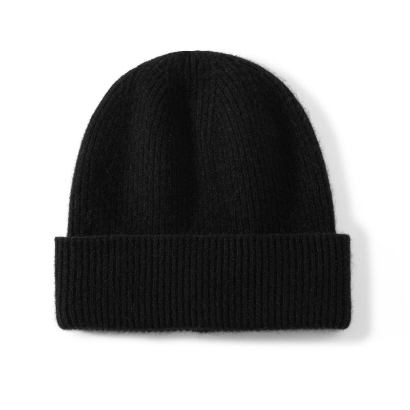 Unisex Cashmere Cable Knit Beanie Ribbing Cuffs Cashmere Winter Hat Black M