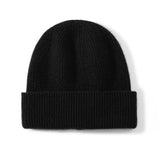 Unisex Cashmere Cable Knit Beanie Ribbing Cuffs Cashmere Winter Hat Black M