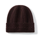 Womens Cable Knit Cashmere Beanie Hat Cashmere Cap Ribbed Cuffs Brown M