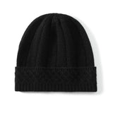 Womens Cable Knit Cashmere Beanie Hat Cashmere Cap Ribbed Cuffs Black M