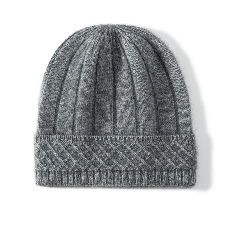 Womens Cable Knit Cashmere Beanie Hat Cashmere Cap Ribbed Cuffs Gray M