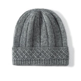 Womens Cable Knit Cashmere Beanie Hat Cashmere Cap Ribbed Cuffs Gray M