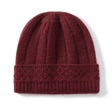 Womens Cable Knit Cashmere Beanie Hat Cashmere Cap Ribbed Cuffs Red M