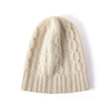 100% Cashmere Cap Pure Cashmere Hat For Women Lightweight Cable - knit Beige M