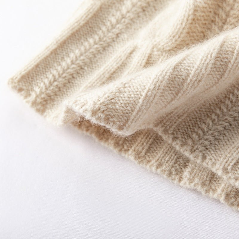 100% Cashmere Cap Pure Cashmere Hat For Women Lightweight Cable - knit Beige M