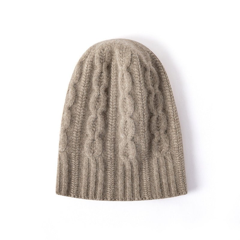 100% Cashmere Cap Pure Cashmere Hat For Women Lightweight Cable - knit Taupe M