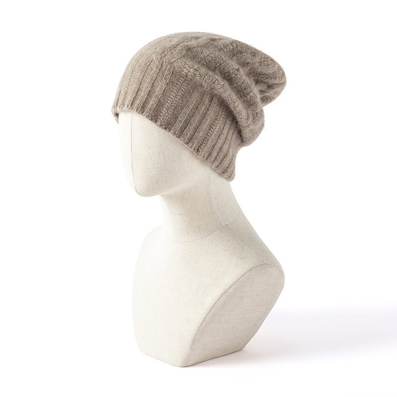 100% Cashmere Cap Pure Cashmere Hat For Women Lightweight Cable - knit Taupe M