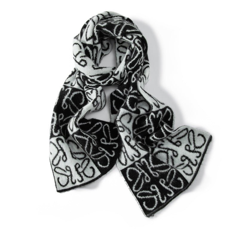 Cashmere Scarf With Abstract Pattern Long Cashmere Wrap Scarves Black L