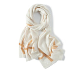Long Striped Cashmere Blend Scarf Women Pure Cashmere Scarves White L