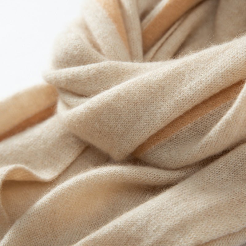 Long Striped Cashmere Blend Scarf Women Pure Cashmere Scarves White L