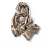 Long Striped Cashmere Blend Scarf Women Pure Cashmere Scarves Taupe L
