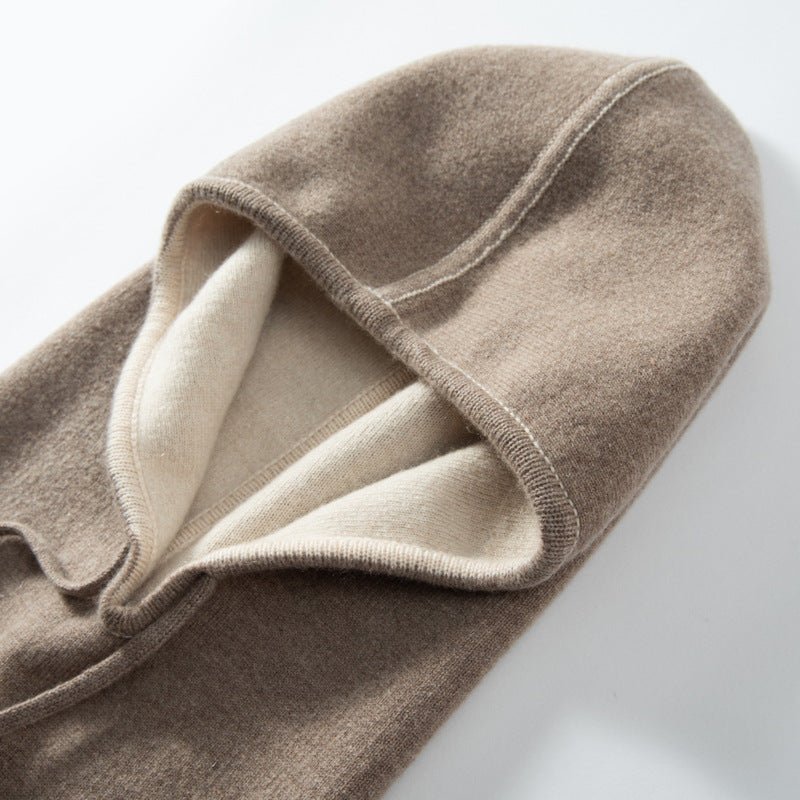 Pure Cashmere Balaclava Hood Hat For Women And Men Beige M