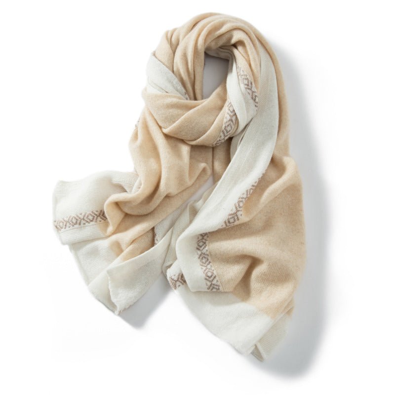 Womens Cashmere Striped Scarf Long Cashmere Shawls and Wrap Beige XL