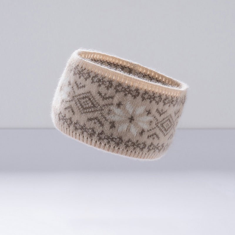 100% Cashmere Winter Knit Headband for Women Beige M