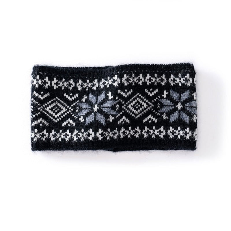 100% Cashmere Winter Knit Headband for Women Black M