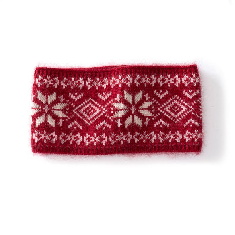 100% Cashmere Winter Knit Headband for Women Claret M