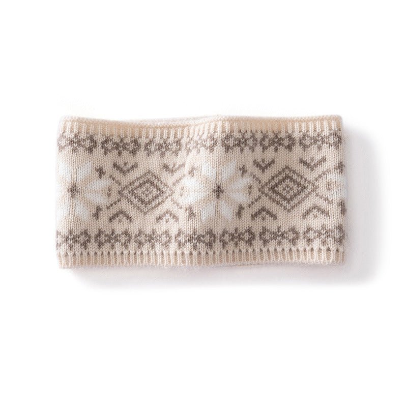 100% Cashmere Winter Knit Headband for Women Beige M