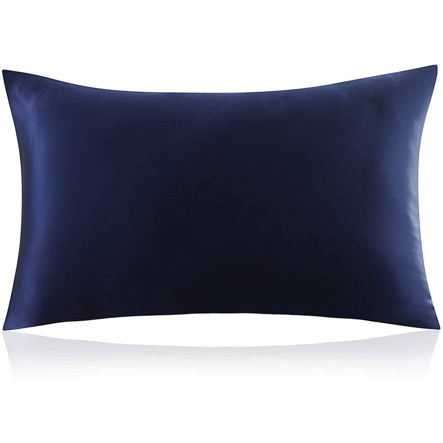 100% Mulberry 25 Momme Silk Pillowcase With Hidden Zipper Navy Blue Standard (20" * 26")