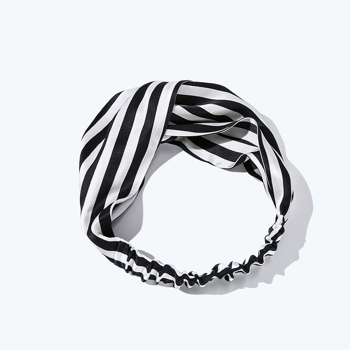 100% Mulberry Stripes Silk Headband For Ladies Black M