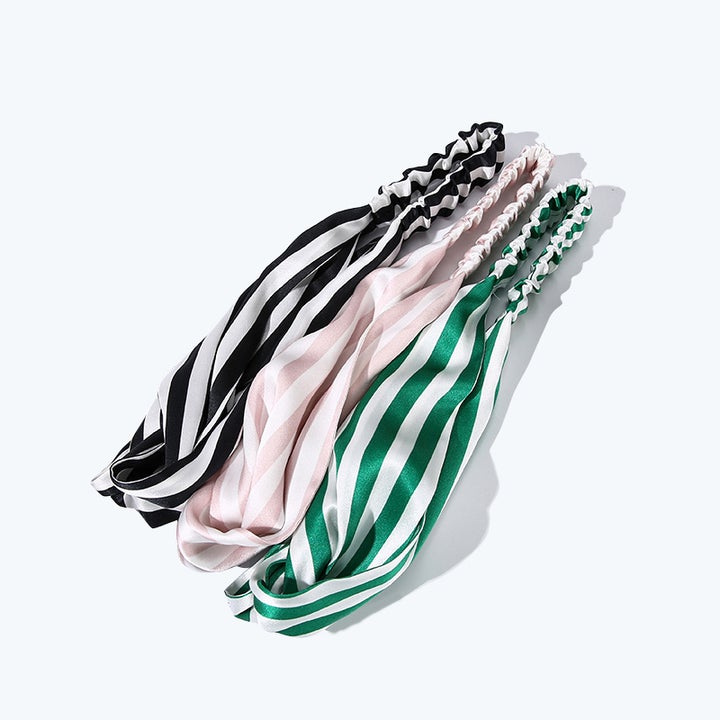 100% Mulberry Stripes Silk Headband For Ladies Pink M