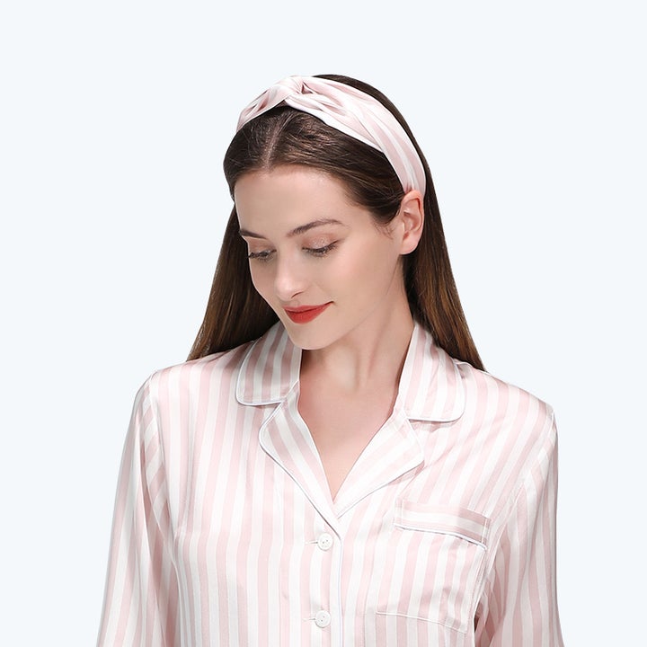 100% Mulberry Stripes Silk Headband For Ladies Pink M