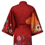 100% Floral Nature - inspired Prints Silk Kimono Robe Red One size fits most