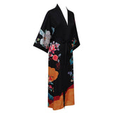 100% Floral Nature - inspired Prints Silk Kimono Robe Black One size fits most
