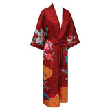 100% Floral Nature - inspired Prints Silk Kimono Robe Red One size fits most