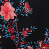 100% Floral Nature - inspired Prints Silk Kimono Robe Black One size fits most