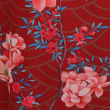 100% Floral Nature - inspired Prints Silk Kimono Robe Red One size fits most