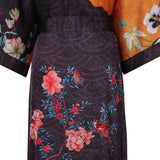 100% Floral Nature - inspired Prints Silk Kimono Robe Orange One size fits most