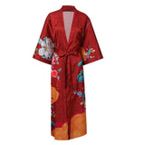 100% Floral Nature - inspired Prints Silk Kimono Robe Red One size fits most