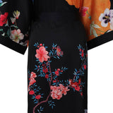 100% Floral Nature - inspired Prints Silk Kimono Robe Black One size fits most