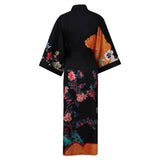 100% Floral Nature - inspired Prints Silk Kimono Robe Black One size fits most