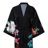 100% Floral Nature - inspired Prints Silk Kimono Robe Black One size fits most