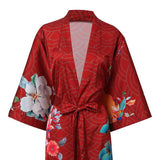 100% Floral Nature - inspired Prints Silk Kimono Robe Red One size fits most