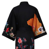 100% Floral Nature - inspired Prints Silk Kimono Robe Black One size fits most