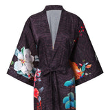 100% Floral Nature - inspired Prints Silk Kimono Robe Orange One size fits most