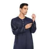100% Mens Silk Nightshirt Pure Henley Neck Silk Nightwear Navy Blue S