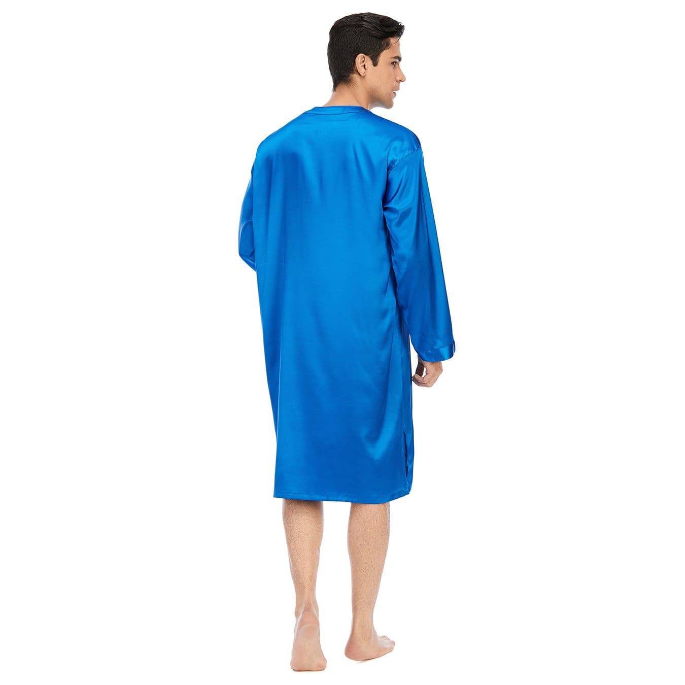 100% Mens Silk Nightshirt Pure Henley Neck Silk Nightwear White S