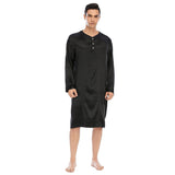 100% Mens Silk Nightshirt Pure Henley Neck Silk Nightwear Black S
