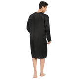 100% Mens Silk Nightshirt Pure Henley Neck Silk Nightwear Black S