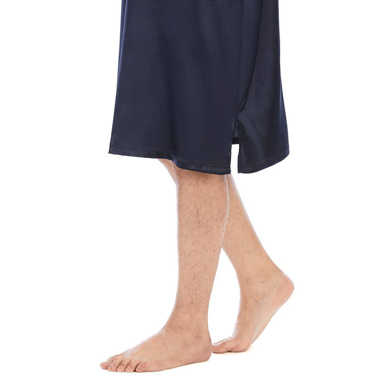 100% Mens Silk Nightshirt Pure Henley Neck Silk Nightwear Navy Blue S