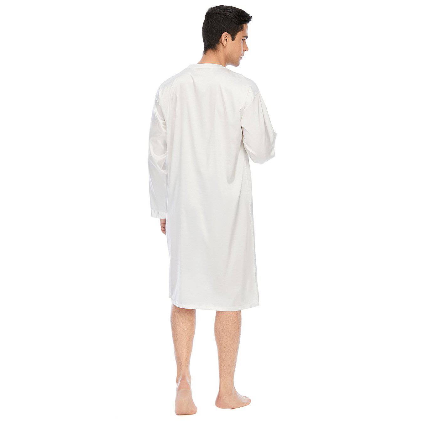 100% Mens Silk Nightshirt Pure Henley Neck Silk Nightwear White S