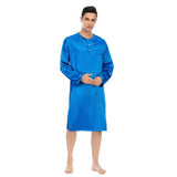 100% Mens Silk Nightshirt Pure Henley Neck Silk Nightwear White S